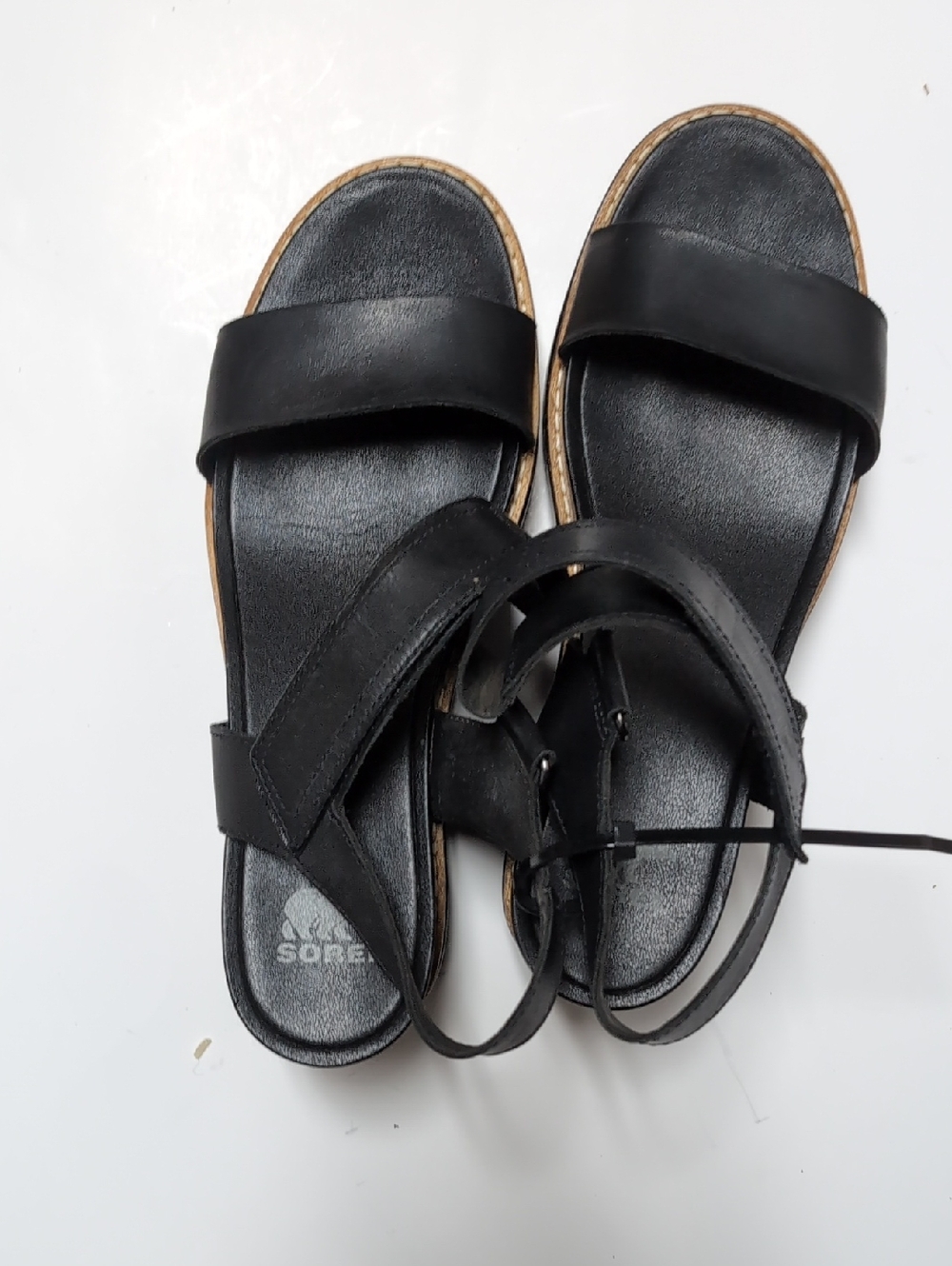 Sorel Black Leather Double-Strap Sandals